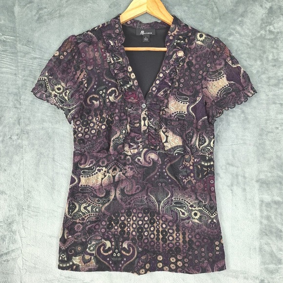 AB Studio Tops - Vintage Womens Top Large Babydoll‎ Y2K Ruffle Whimsigoth Fairy Grunge Patchwork